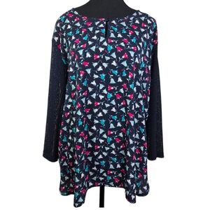 Van Heusen Navy Floral Blouse With Embroirdered Sleeves Size XXL